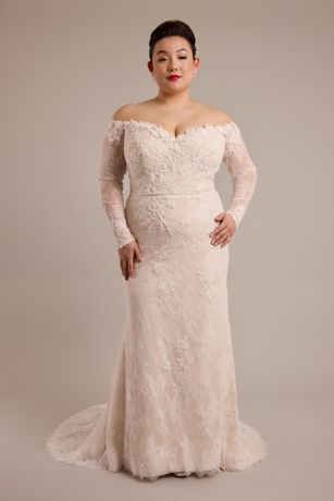 Oleg Cassini Long Sleeve Lace Mermaid Wedding Dress